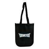 Close-up image of black Los Reyes gift bag material and handle detailing