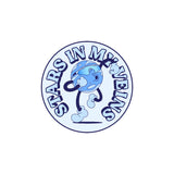 LosReyes Galaxy Neptune sticker with a bold blue cartoon planet character wearing sunglasses, surrounded by the phrase “Stars In My Veins” — space-themed vinyl decal for laptops, water bottles, helmets, skateboards, and more