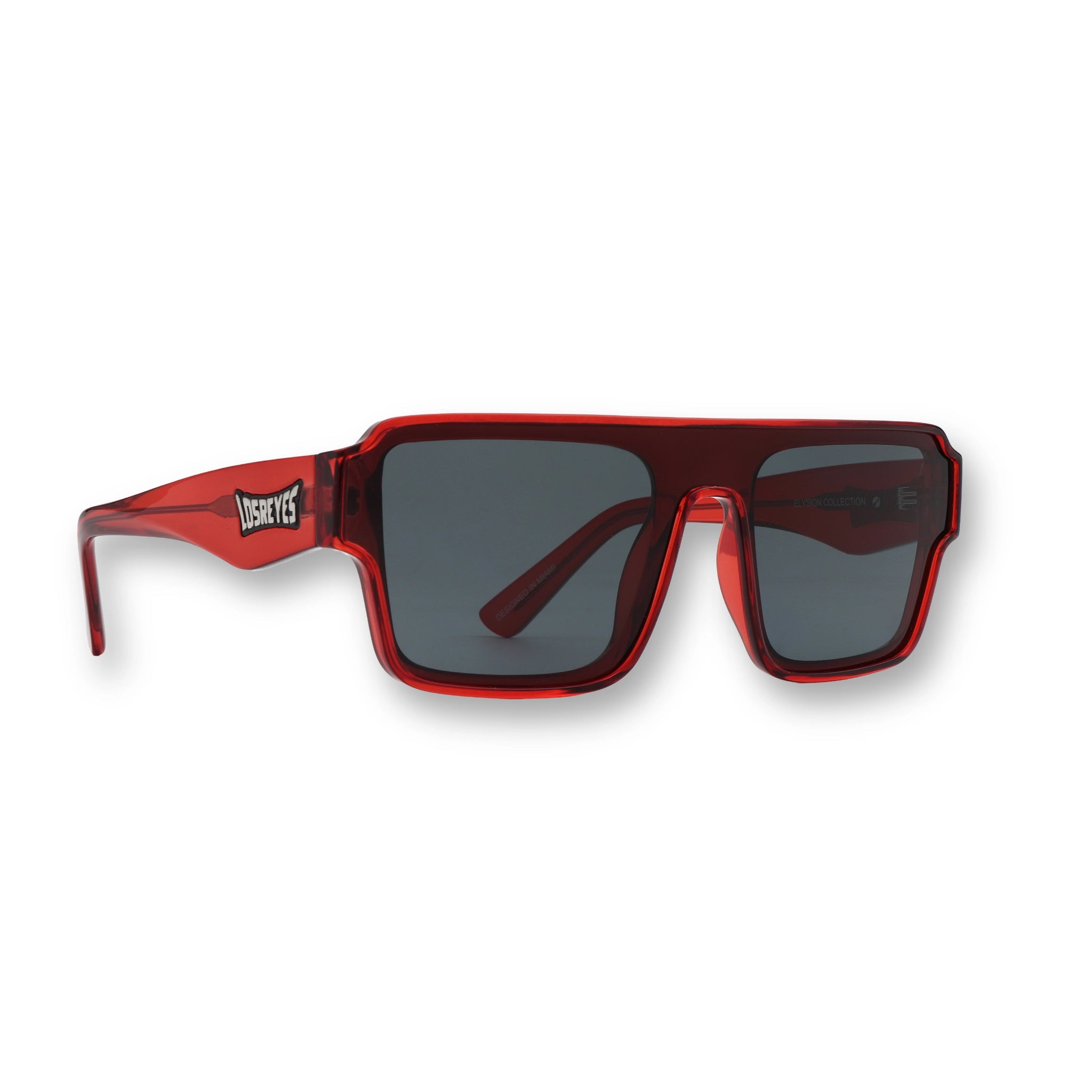 Front view of LosReyes Omega Ares red performance sunglasses with black wraparound shield lenses, UV400 protection, and angular sport frame built for athletes and high-intensity streetwear fashion