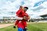 Devonta Smith celebrating 2026 celebrity game with his daughter
