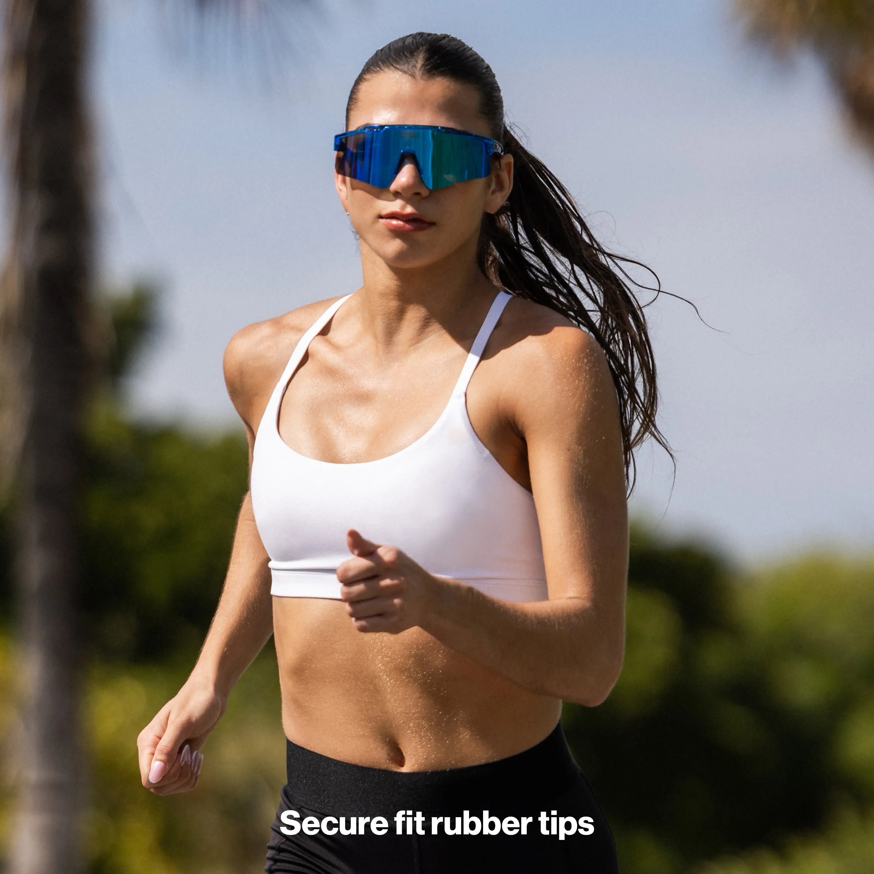 LosReyes Neptune performance sunglasses with blue mirrored lens designed for outdoor training and running.