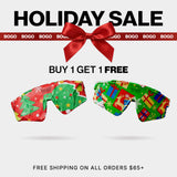 Promotional graphic for a holiday sale with Christmas-themed sunglasses and a red bow LosReyes sport sunglasses