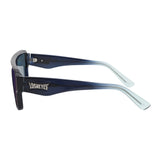 Side profile of LosReyes Omega Poseidon sport sunglasses showing translucent blue-to-clear temples, wraparound shield design, and lightweight performance build.