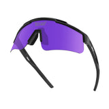 Hero view of LosReyes Prime Polarized Purple sports sunglasses featuring purple mirrored shield lenses, a sleek black performance frame, and UV400 protection — designed for training, cycling, and field sports.