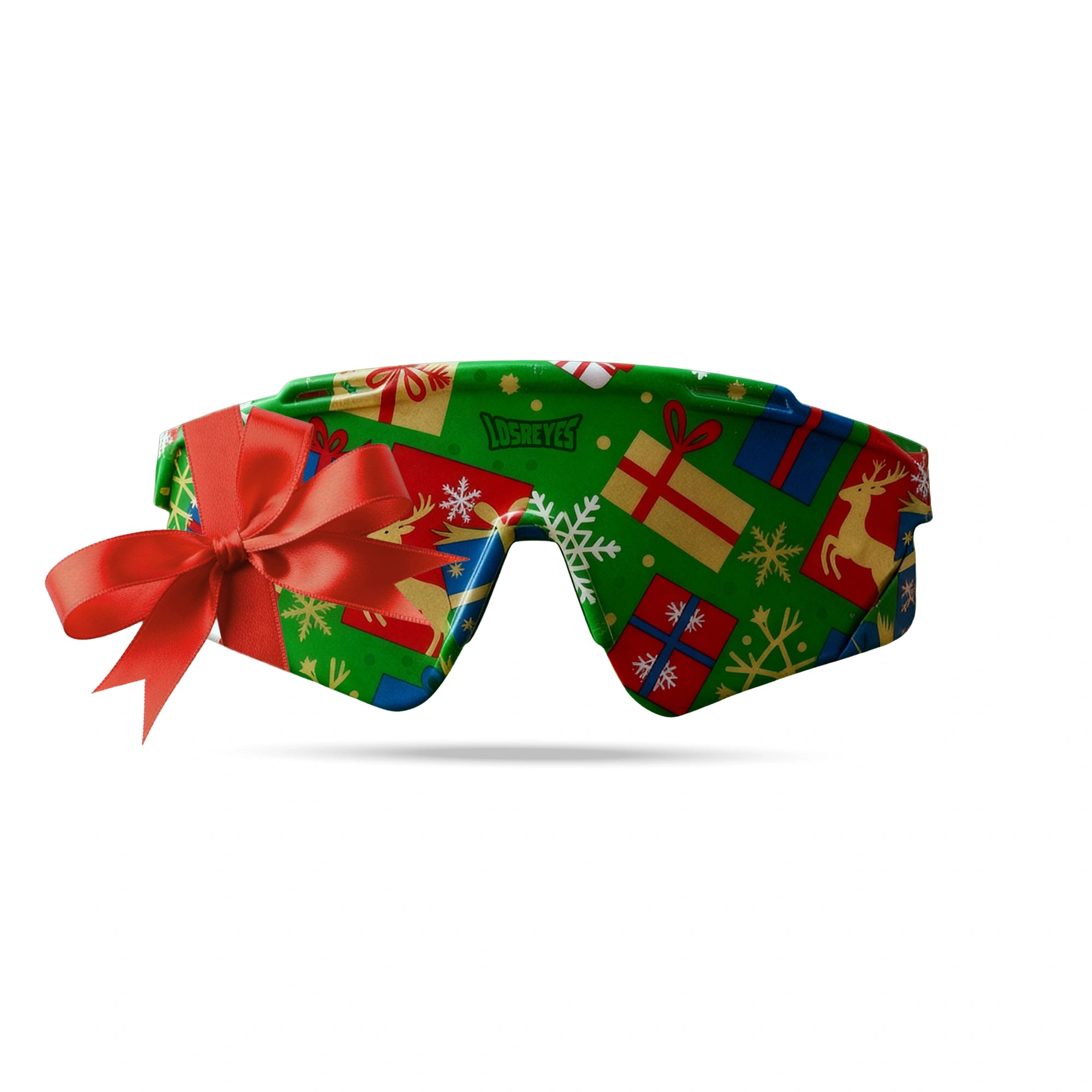 LosReyes Christmas sunglasses wrapped in holiday gift print with red bow