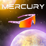 Mercury-themed sunglasses in light purple and orange. Built for kids, designed for performance