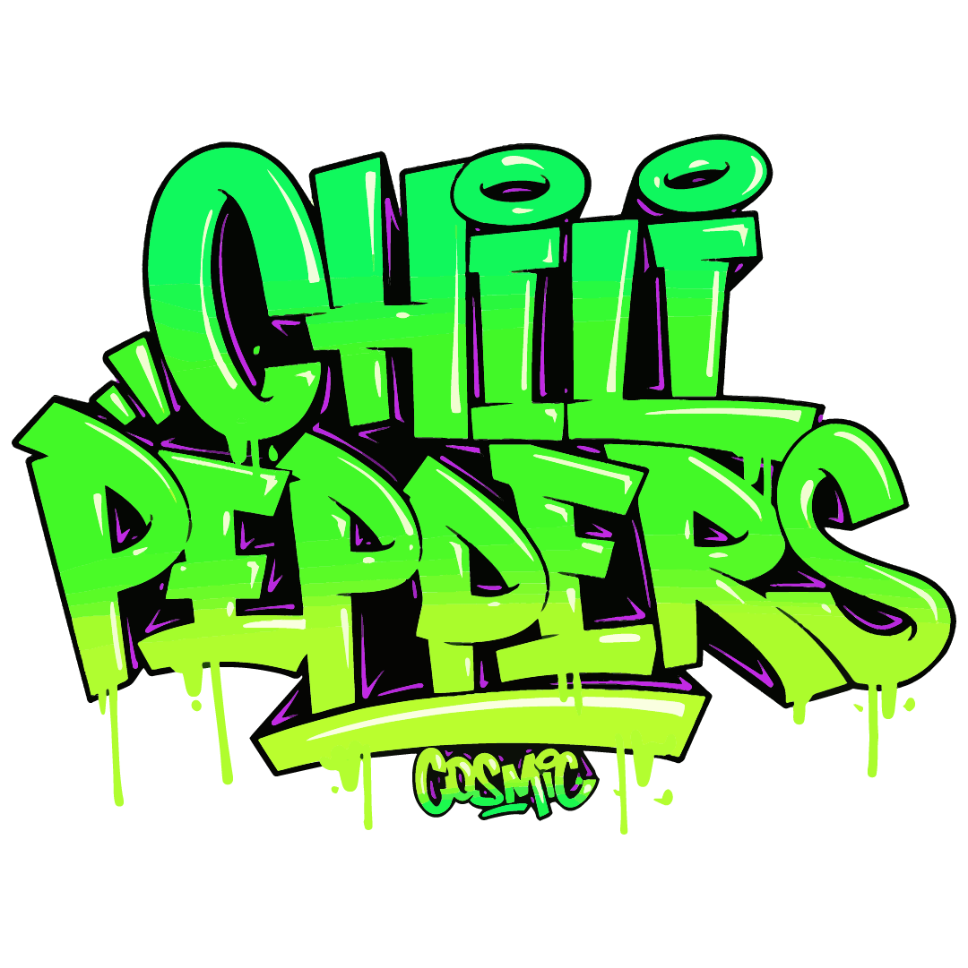 Chili Peppers youth sports team logo with green graffiti-style lettering