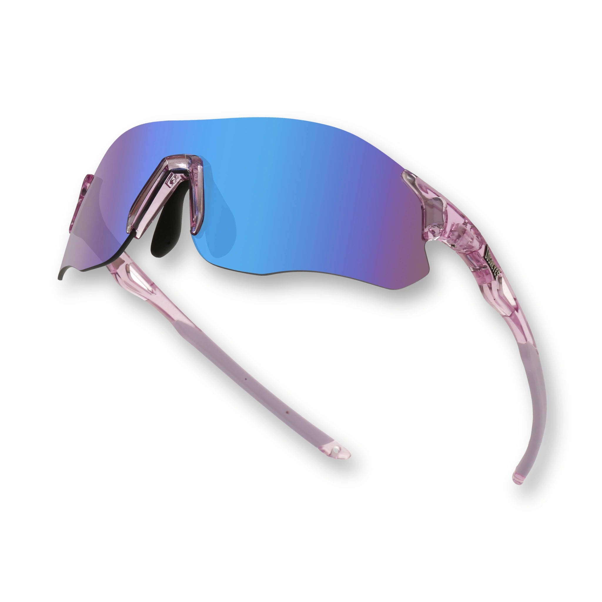 Angled view of EDGE Royal running sunglasses with purple mirror shield lens for speed and outdoor training