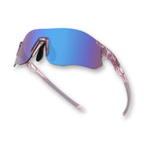 Angled view of EDGE Royal running sunglasses with purple mirror shield lens for speed and outdoor training