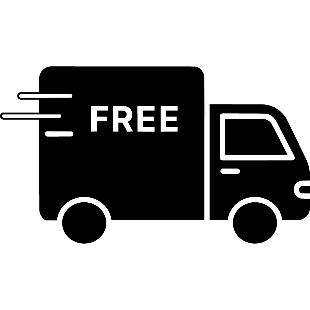 A black line icon of a delivery truck with the word 'FREE' on the side, shown on a plain white background.