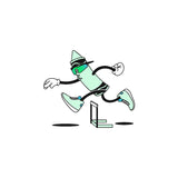 Green Crayon Sticker leaping over a hurdle – fresh vinyl sticker inspired by track sports.