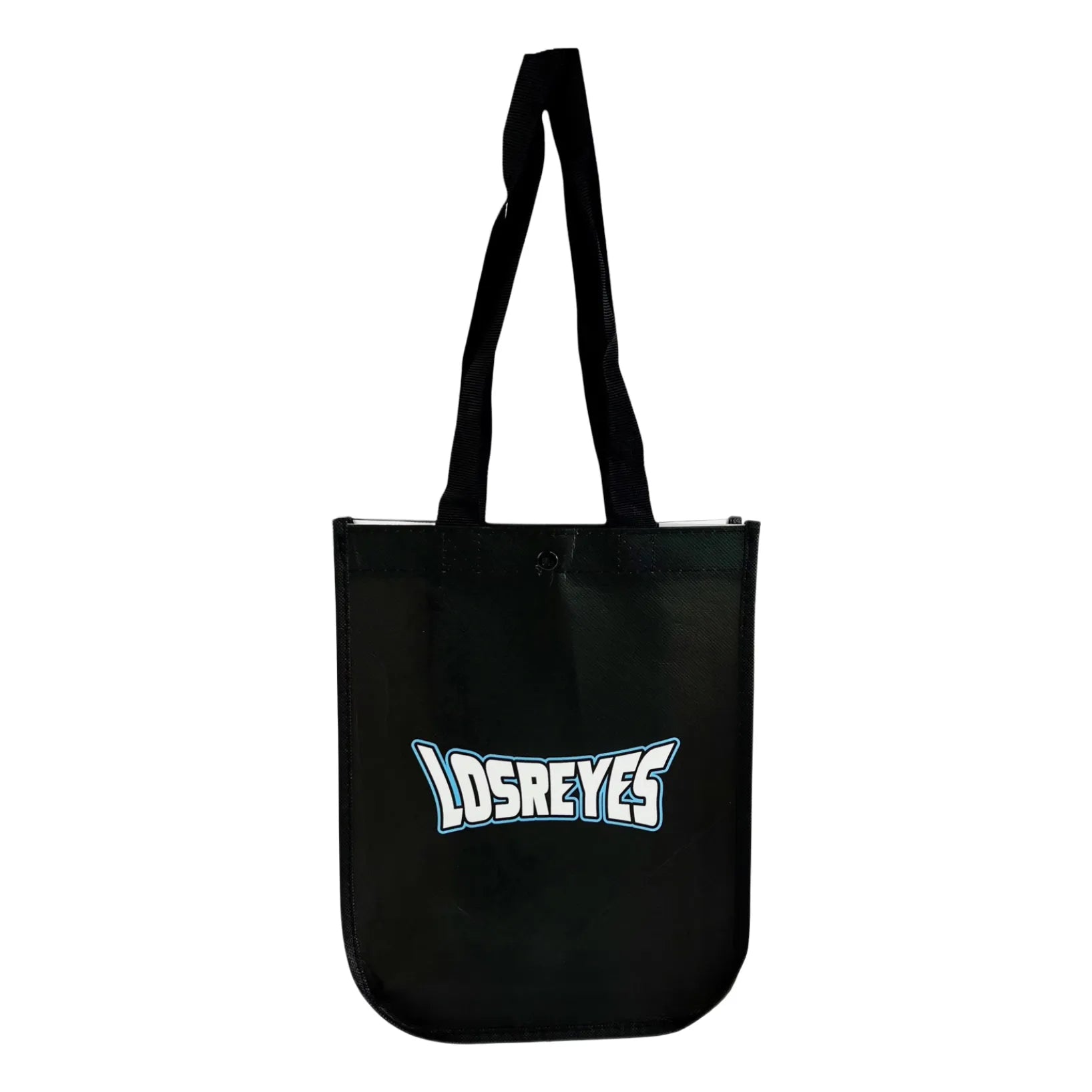Close-up image of black Los Reyes gift bag material and handle detailing