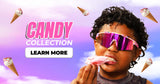 Candy Collection blogpost banner with LosReyes sunglasses, cotton candy, and ice cream visuals
