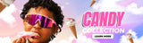 Candy Collection desktop blogpost banner featuring LosReyes sunglasses, cotton candy, and ice cream visuals