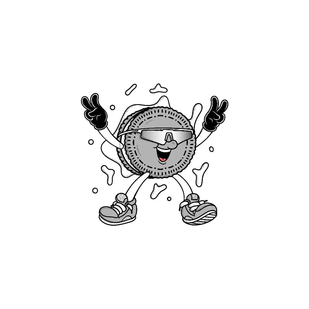 Cartoon-style LosReyes cookie sticker featuring a cream-filled dessert character wearing mirrored sports sunglasses and sneakers, from the fun pack collection — ideal for decorating water bottles, laptops, or gift bundles