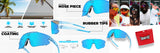 Blue raz LosReyes Elevate sunglasses with nose piece, rubber tips, and coating features displayed on a white background.
