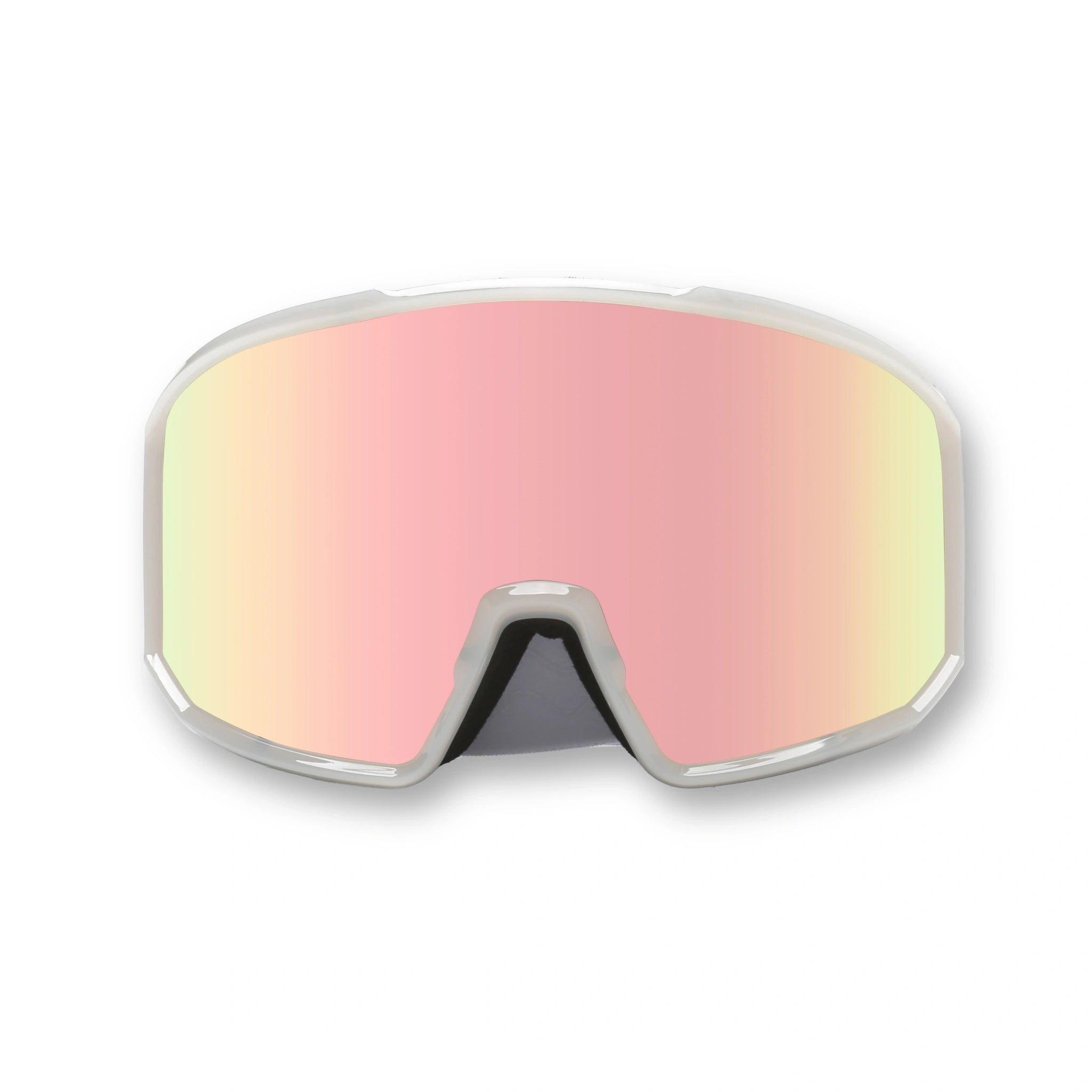 Front view of LosReyes Everest Cherry Blossom snow goggles with a wide mirrored lens for clear, fog-free vision.