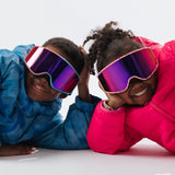 Children wearing LosReyes Everest Cream snow goggles together
