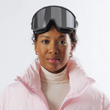 Front view of adult wearing LosReyes Everest Onyx snow goggles