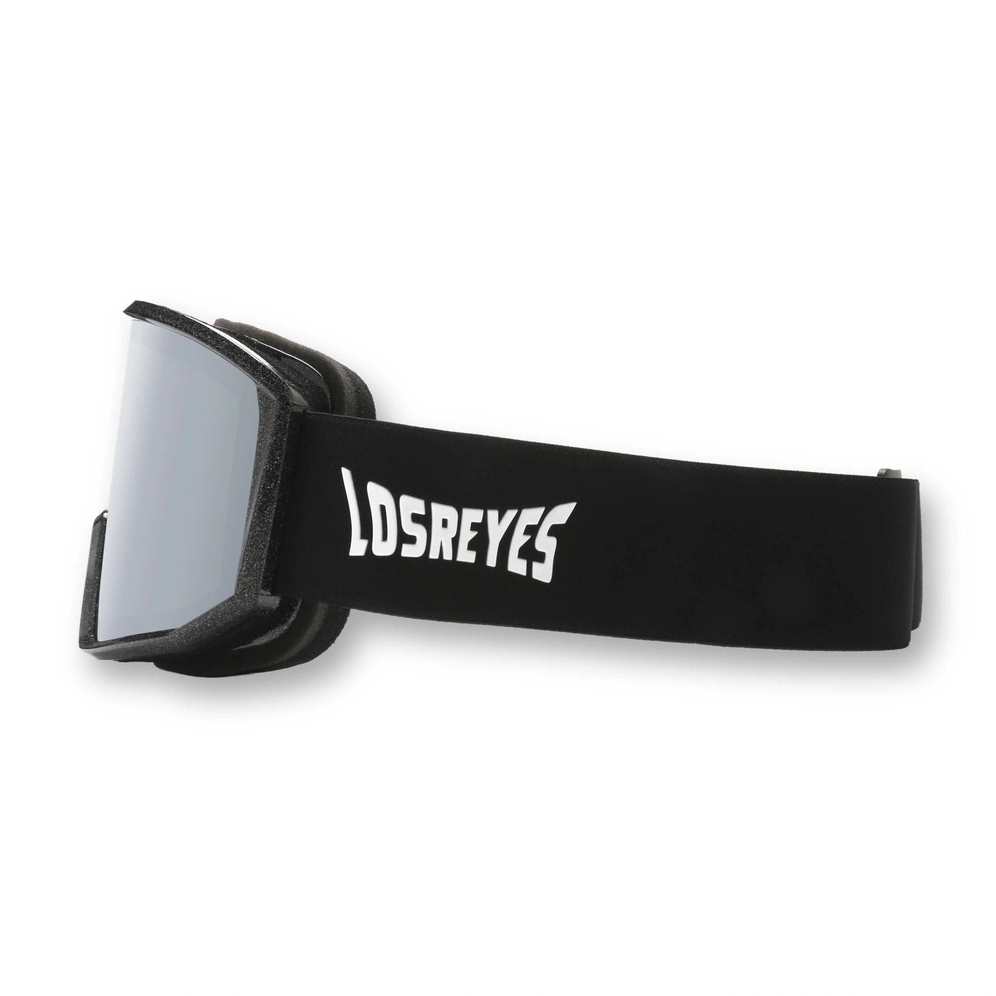 Side view of LosReyes Everest Onyx snow goggles showing the adjustable strap and helmet-compatible fit.