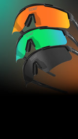 Pair of LosReyes sunglasses with orange, green, and black lenses on a gradient background for Fall sale, sunglasses under 40$.