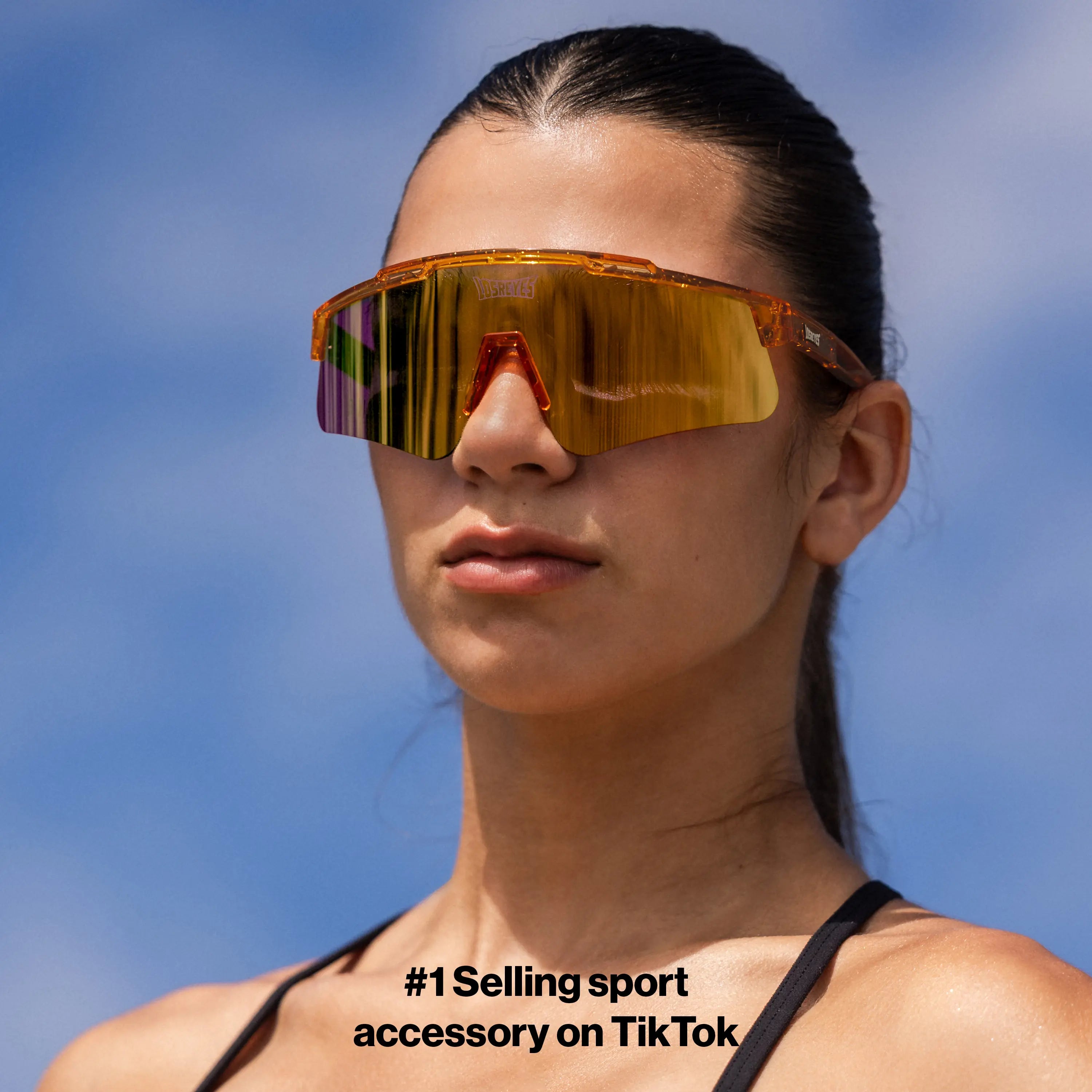 LosReyes Galaxy Prime Jupiter sunglasses in bright orange tint; salt water and scratch-resistant lens designed for beach workouts, cycling, and active days.