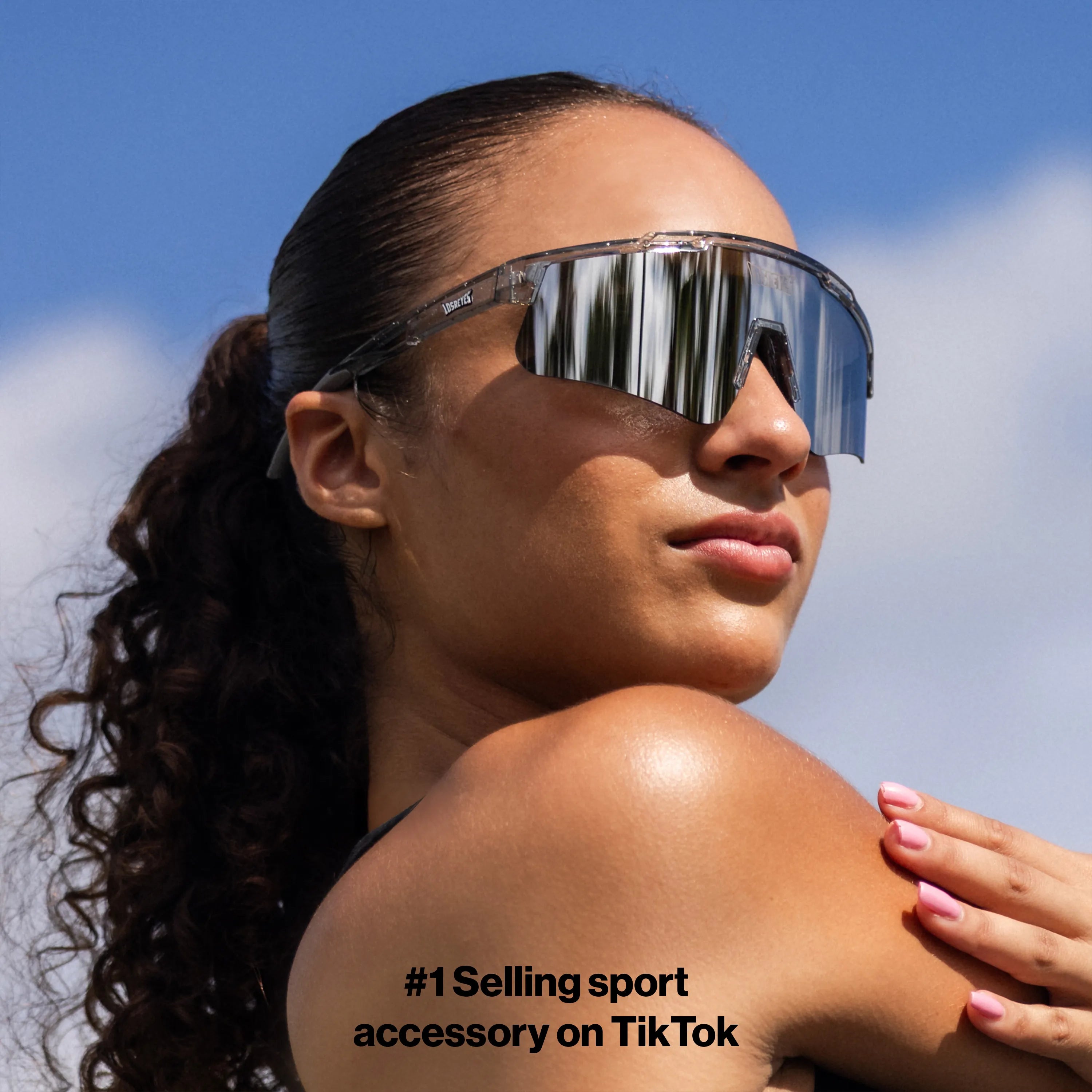 LosReyes Galaxy Prime Moon sunglasses with silver shield lenses; salt and sweat-resistant design built for outdoor training, tennis, and long-distance workouts.