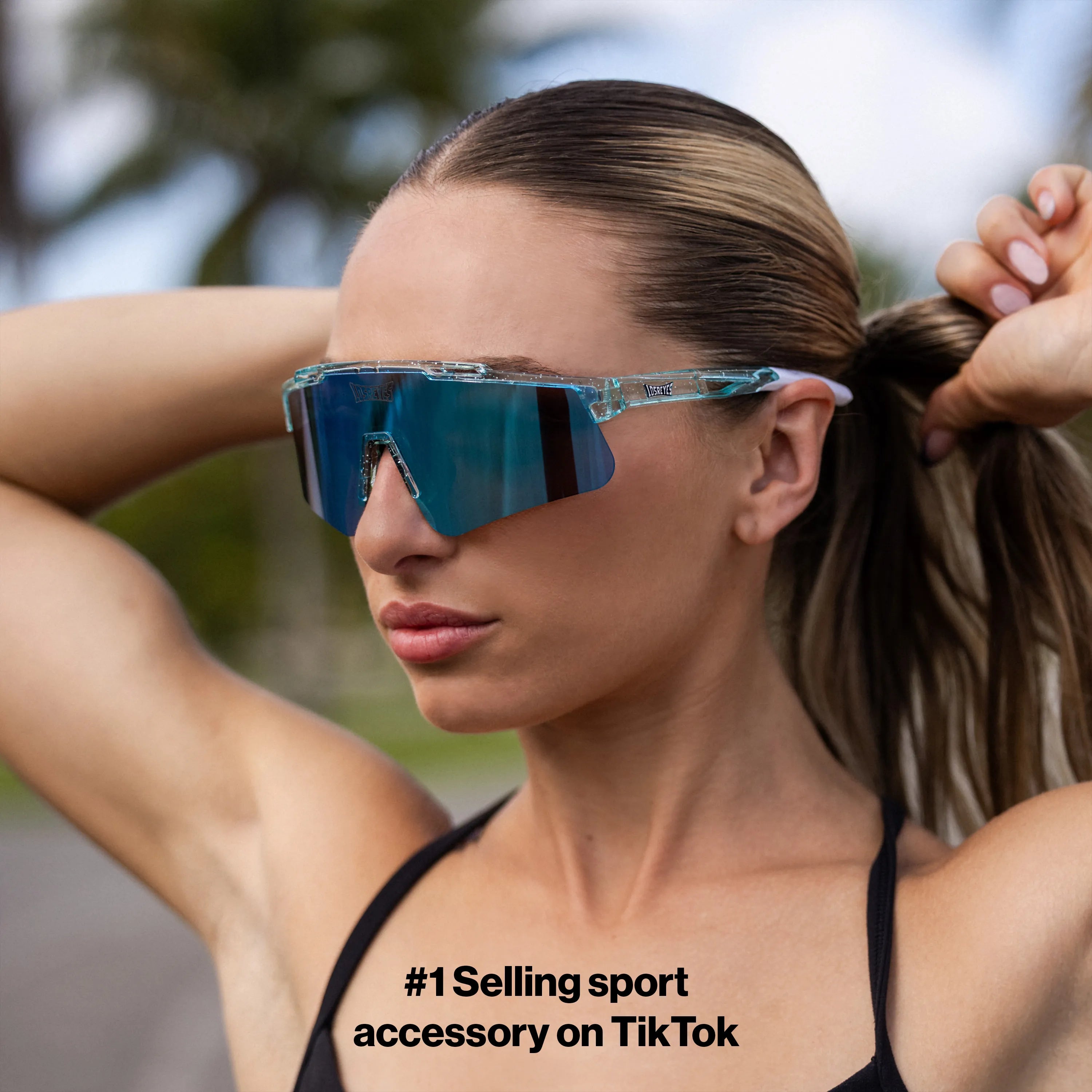 LosReyes Galaxy Prime Uranus sunglasses with vibrant blue lens; polarized, lightweight, and ideal for outdoor training and fitness activities.