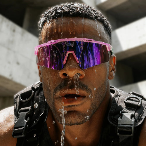 LosReyes Jurassic Brontosaurus sport polarized sunglasses in pink with purple mirrored lenses — performance eyewear for running, cycling, and active training under $50