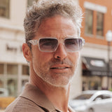 Man wearing LosReyes Opus Monaco transparent frame sunglasses – modern luxury clear acetate eyewear