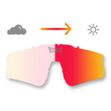 LosReyes photochromic replacement lens shifting from clear to red for changing light conditions, UV400 protection