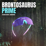 Brontosaurus Prime performance sunglasses with a polarized purple shield lens designed for cycling, featuring glare reduction and high-contrast visibility in outdoor speed sports.