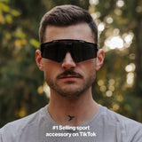 Man wearing LosReyes PRIME Polarized sunglasses with black frame and smoke black lens, front view outdoors, mens polarized sport sunglasses