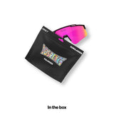 LosReyes PRIME Polarized mens sunglasses with a pink mirrored lens beside the adult polarized packaging