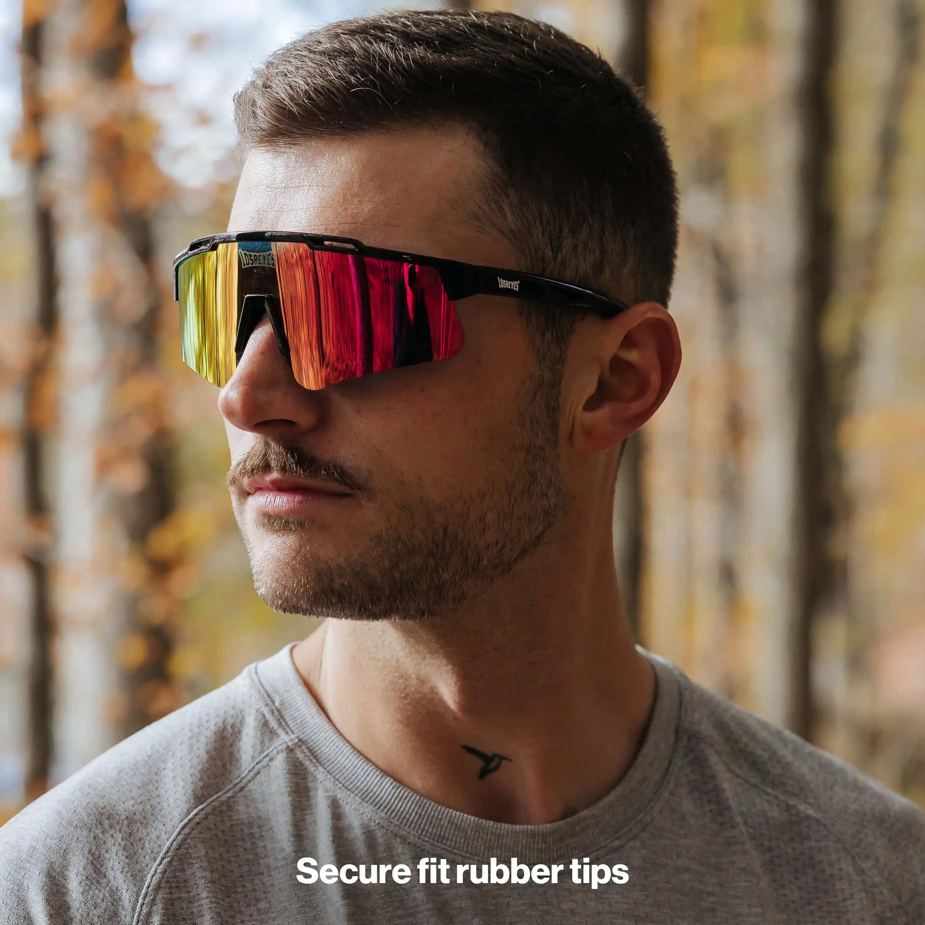 LosReyes Prime Polarized Red sunglasses with aerodynamic wrap design; durable polarized lenses for running, cycling, and high-intensity workouts.