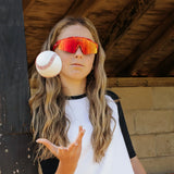 LosReyes Prime Youth Candy Collection "Red" youth sunglasses with UV400 protection on baseball field