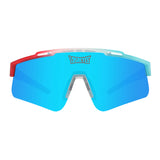 Front view of LosReyes Prime Youth Rocket Pop sports sunglasses featuring blue mirrored shield lens, full-wrap lightweight frame, and UV400 protection for high-performance youth activities.