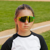 LosReyes PrimeYouth Candy Collection "Banana" youth sunglasses with UV400 protection on baseball field