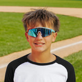 LosReyes PrimeYouth Candy Collection "Rocket Pop" youth sunglasses with UV400 protection on baseball field