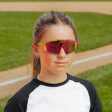 LosReyes PrimeYouth Candy Collection "Strawberry Banana Split" youth sunglasses with UV400 protection on baseball field