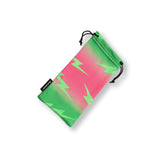 LOSREYES sour apple microfiber sunglasses pouch with green lightning bolt print and logo, back view