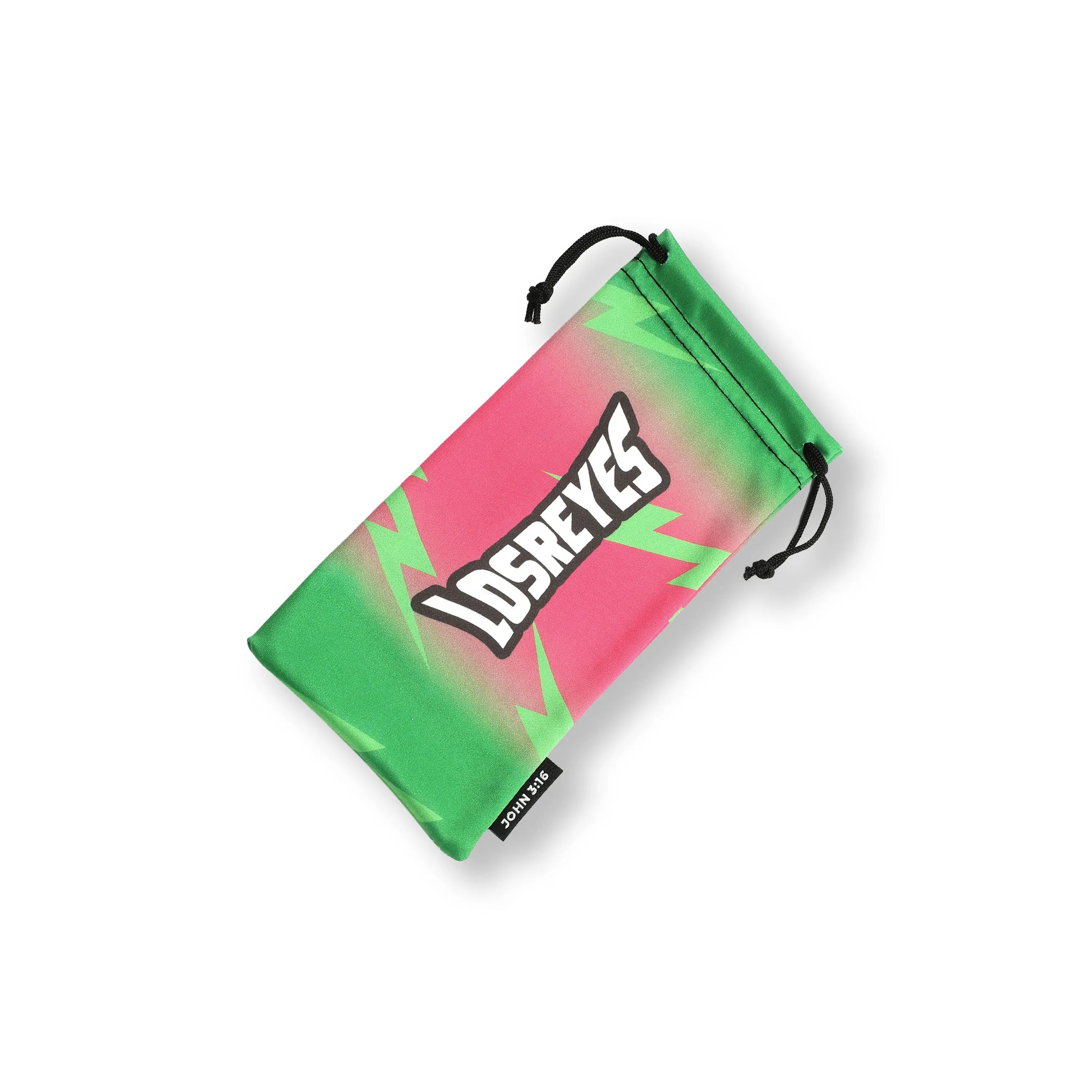  LOSREYES sour apple microbag in green and pink with lightning bolts, a microfiber sunglasses pouch