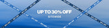 LosReyes Summer Sale banner, up to 30% off sitewide, blue gradient design with diagonal sale ribbons