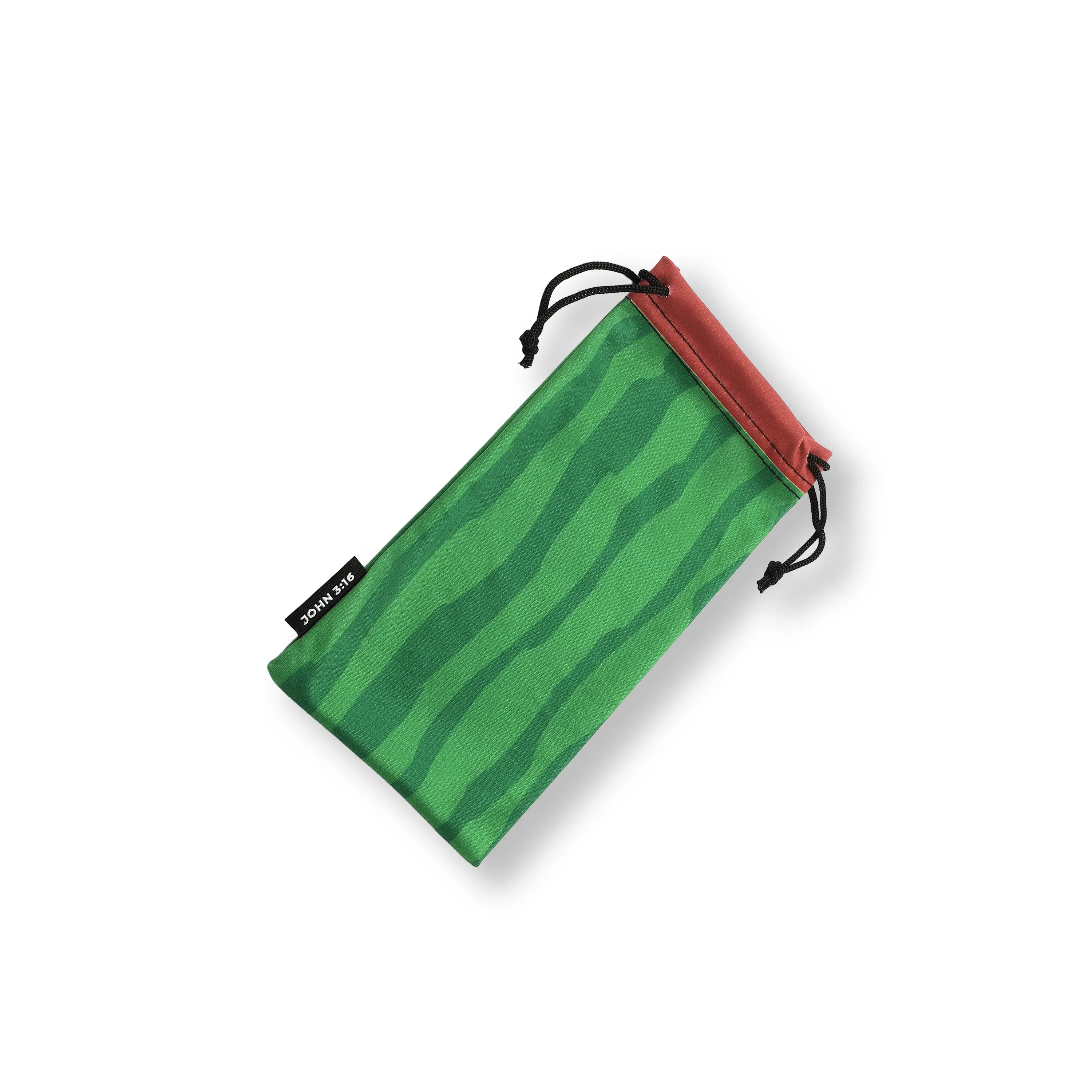 LOSREYES watermelon microfiber sunglasses pouch with green stripe print and logo, back view