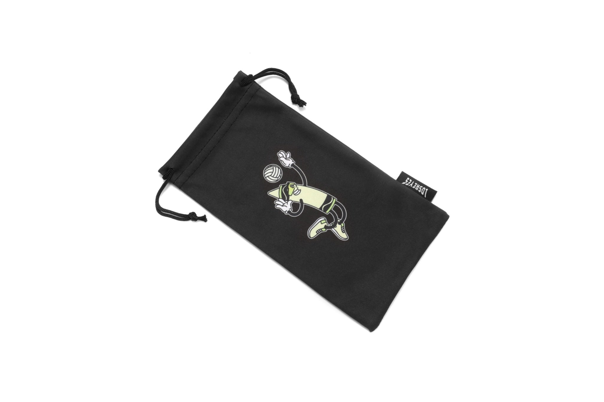 Yellow volleyball-themed crayon leaping for a spike on LosReyes soft drawstring pouch – fun and athletic styling