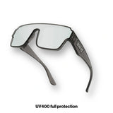 LosReyes youth Hades lifestyle sport shield sunglasses in smoke black with clear lens, angled product view, UV400 protection
