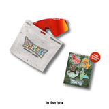 LosReyes Youth Jurassic Series TREX sunglasses with a crystal red frame fading to black and neon yellow rubber tips and a red mirror lens, shown with a resealable YOUTH pouch and a free dinosaur sticker sheet