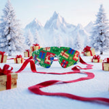 Colorful losreyes sunglasses with Christmas patterns on a snowy landscape with presents and trees, best gift under $59