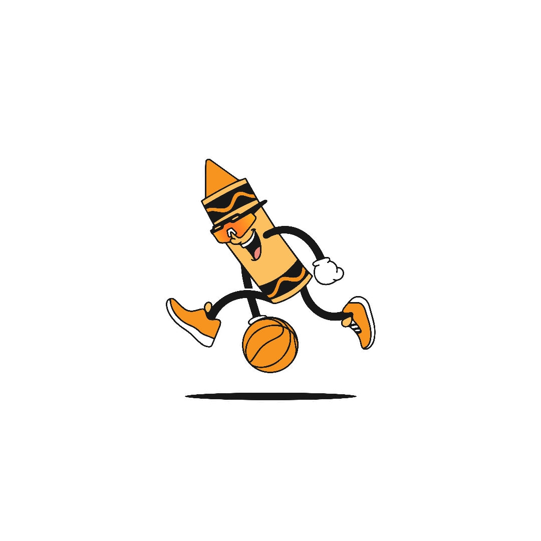 Orange Crayon Sticker dribbling a basketball – sporty collectible vinyl art by LosReyes.