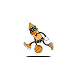 Orange Crayon Sticker dribbling a basketball – sporty collectible vinyl art by LosReyes.